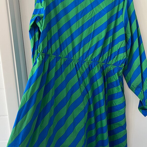 Scoop Womens Size XXL Side Knot Midi Dress Diagonal Stripe Blue/Green - Picture 7 of 9